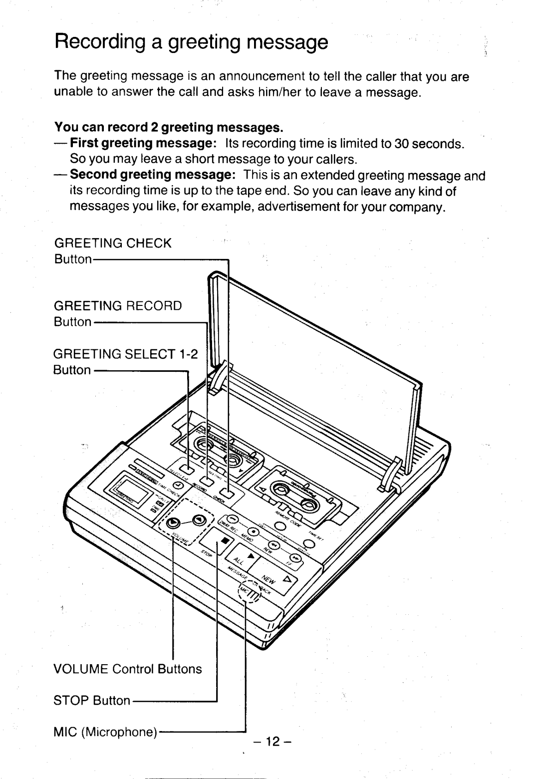 Panasonic KX-T5100 manual Recordingagreetingmessage, GREETINGSELECT1 