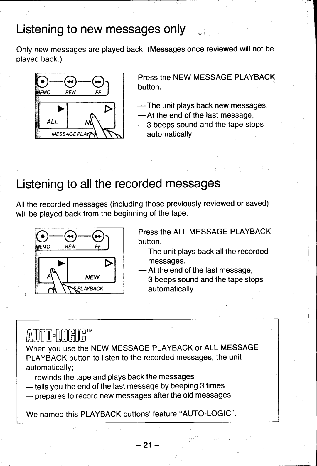 Panasonic KX-T5100 manual Listeningto newmessagesonly, Listeningto alltherecordedmessages 