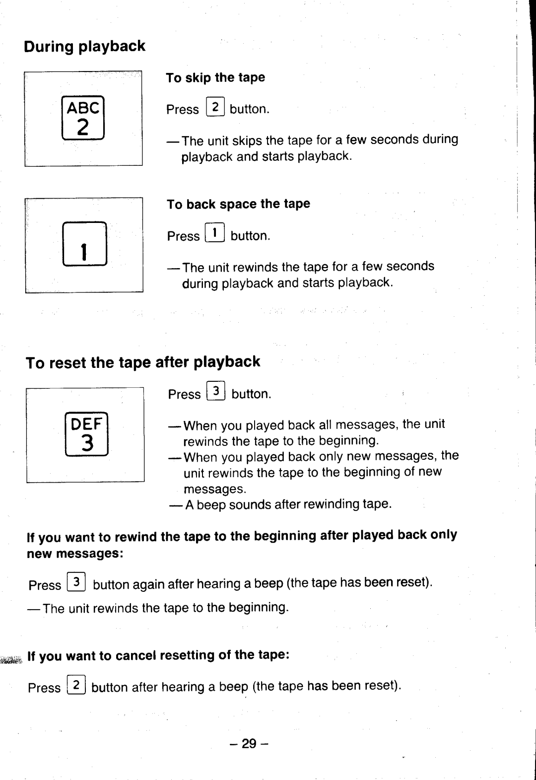 Panasonic KX-T5100 manual TABcl l 2 l, To resetthe tapeafterPlaYback 