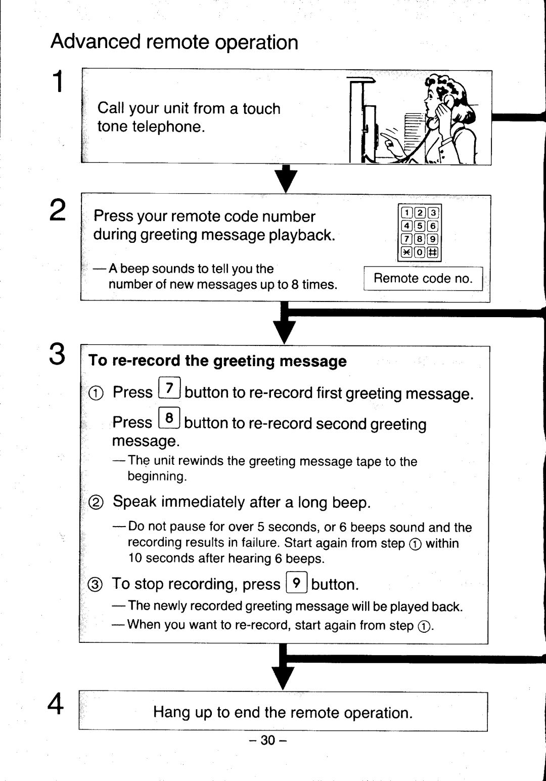 Panasonic KX-T5100 manual Advancedremoteoperation, @ To stoprecording,pres.E button, Hangupto endtheremoteoperation 