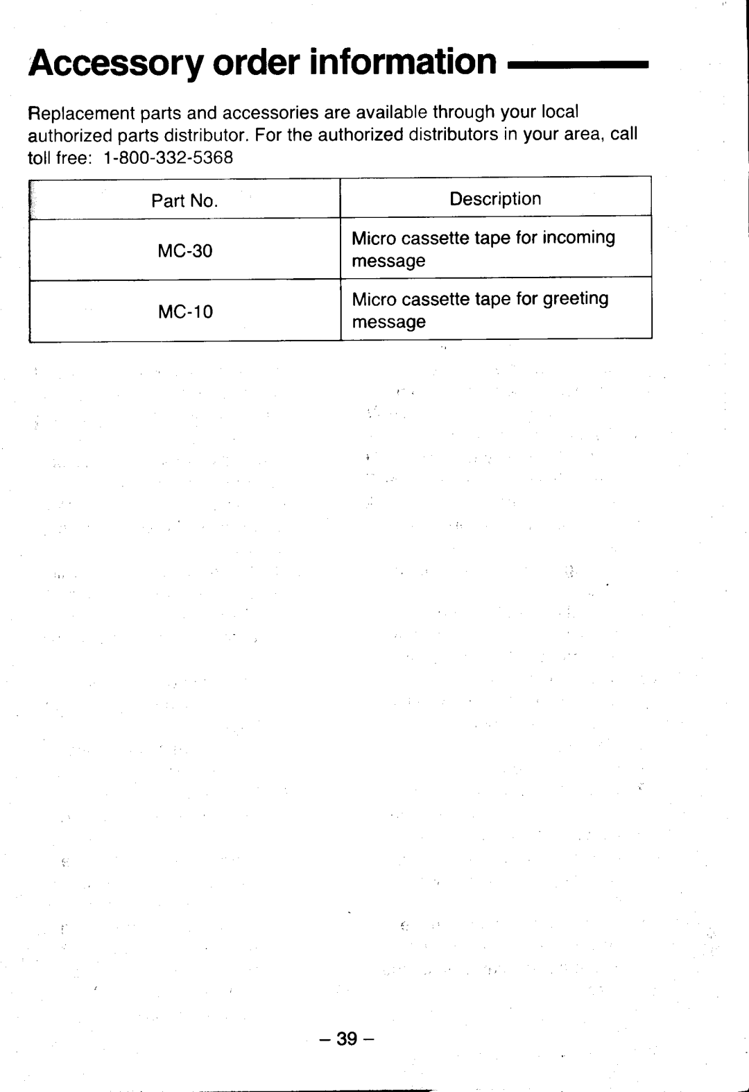 Panasonic KX-T5100 manual Accessoryorderinformation 