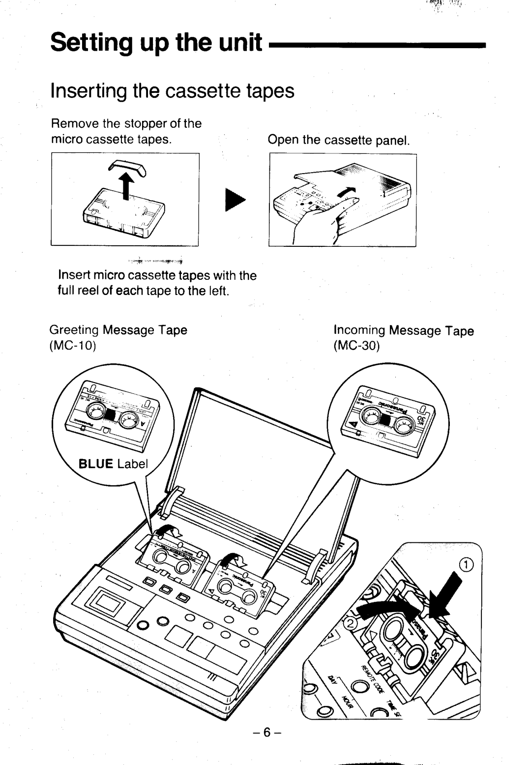 Panasonic KX-T5100 manual Settinguptheunit, Insertingthecassettetapes 