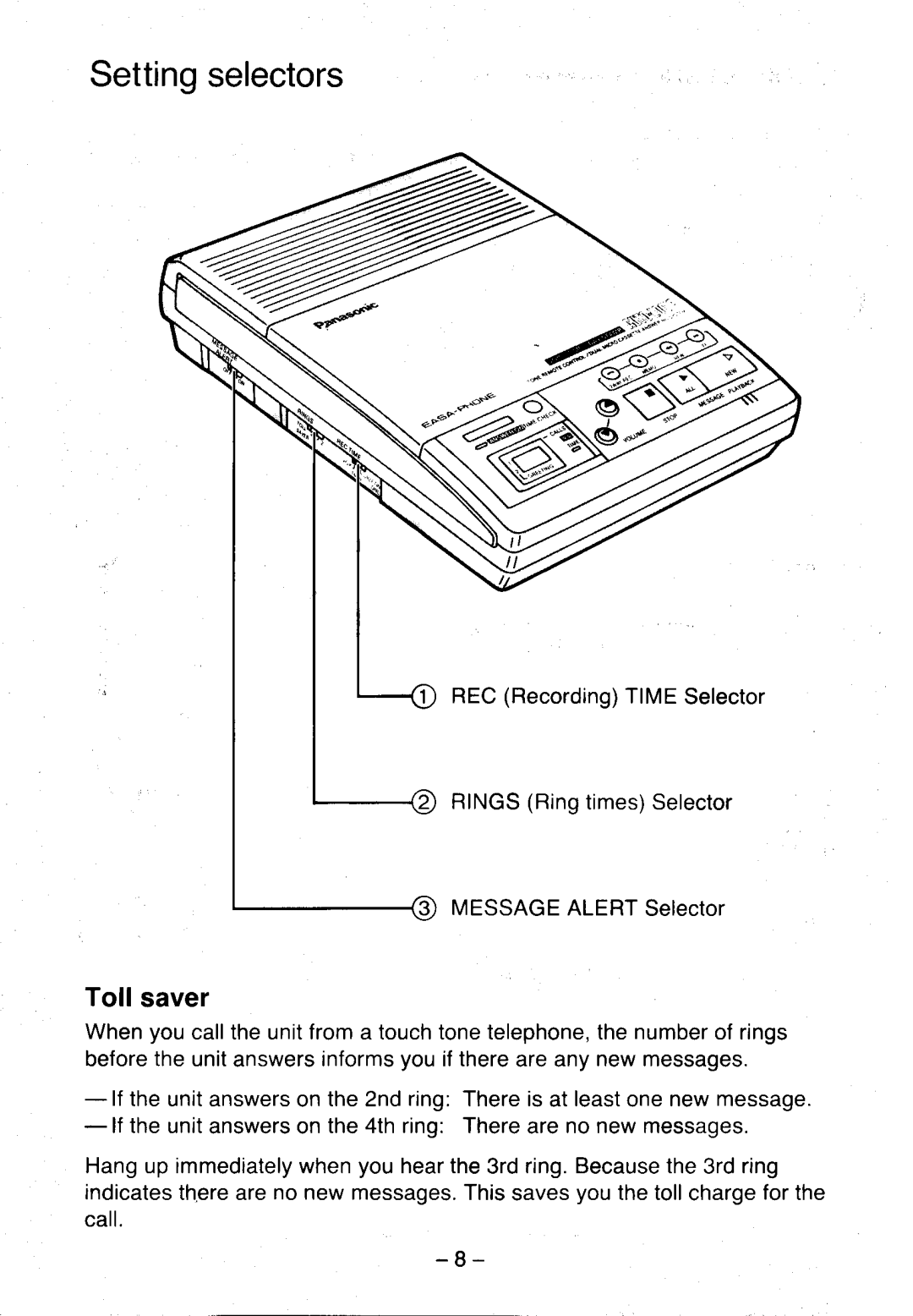 Panasonic KX-T5100 manual Settingselectors, Toll saver 