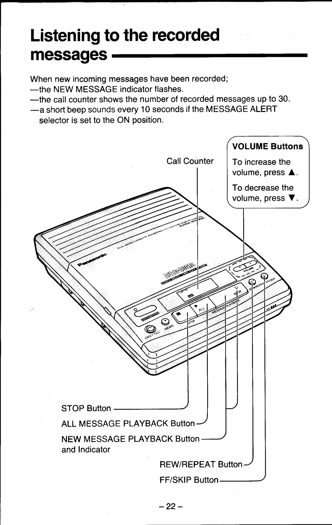 Panasonic KX-T5200 manual Listeningto therecorded messages, STOPButton 