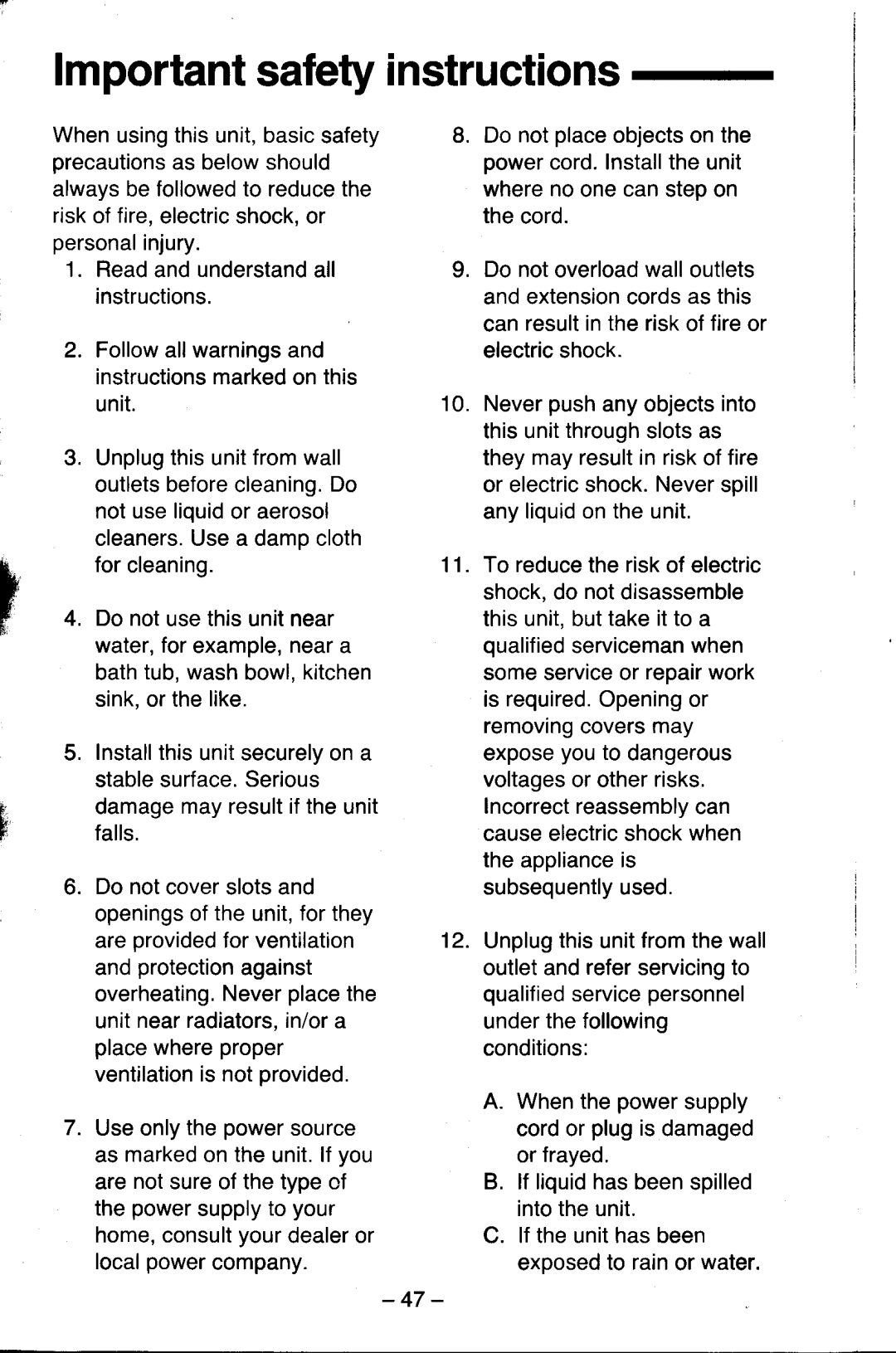 Panasonic KX-T5200 manual Lmportantsafetyinstructions 