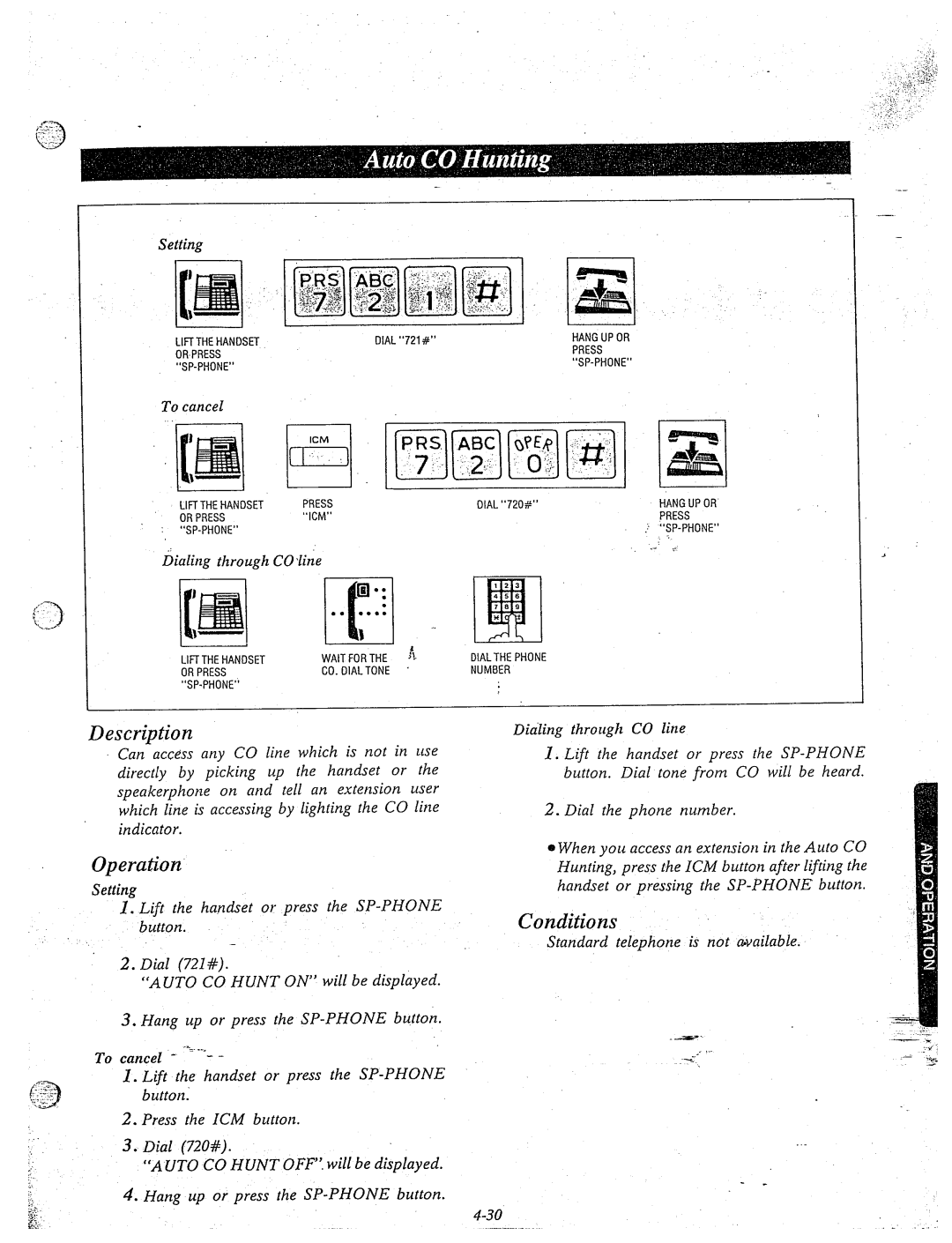 Panasonic KX-T61610 manual Setting, Dialing through CO line, Standard telephone is not available 