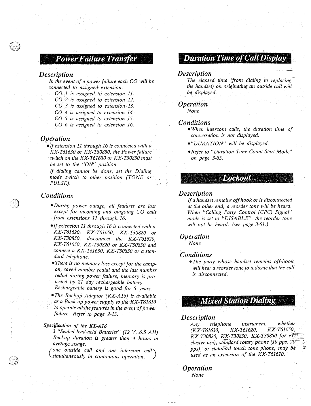 Panasonic KX-T61610 manual Pulse, Duration 