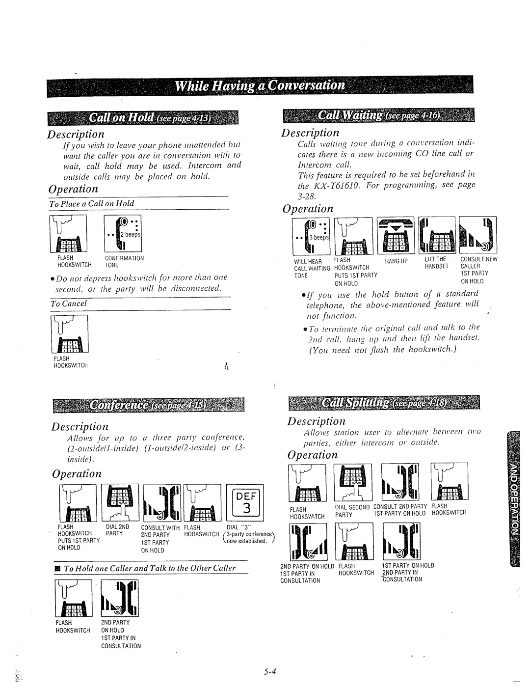 Panasonic KX-T61610 manual Overation, To Place a Call on Hold, If you llse the hold bllrrotz of a standard, Relephotle 