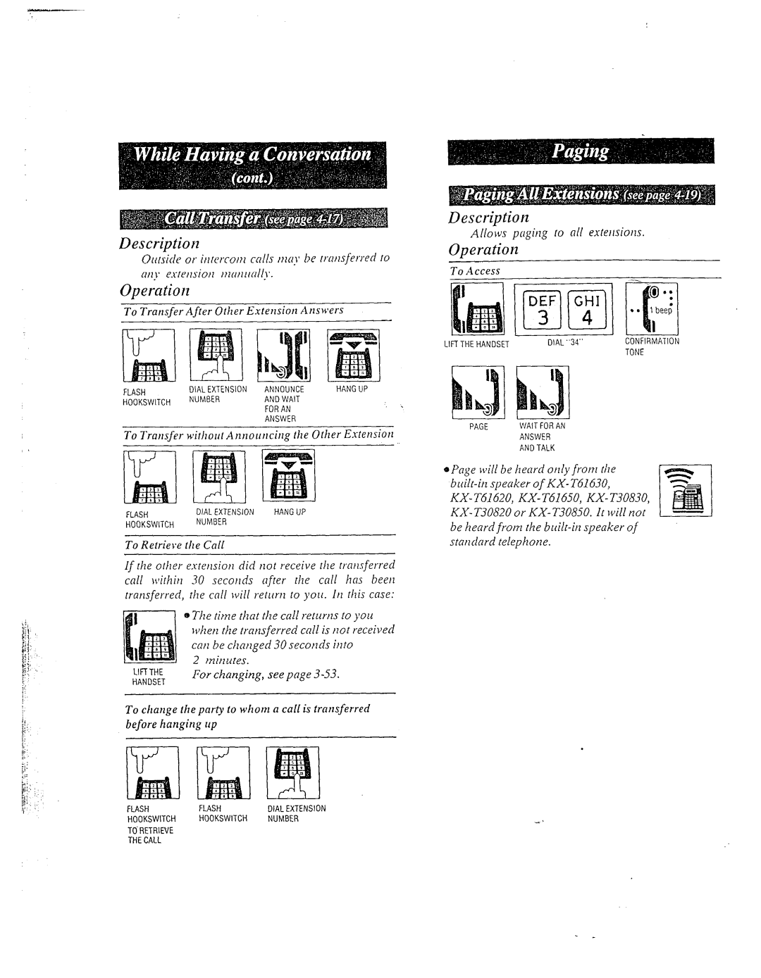 Panasonic KX-T61610 manual To Transfer without Amlou,lcing the Other Extension, Allows prrgitzg to a// exteirsiotis 