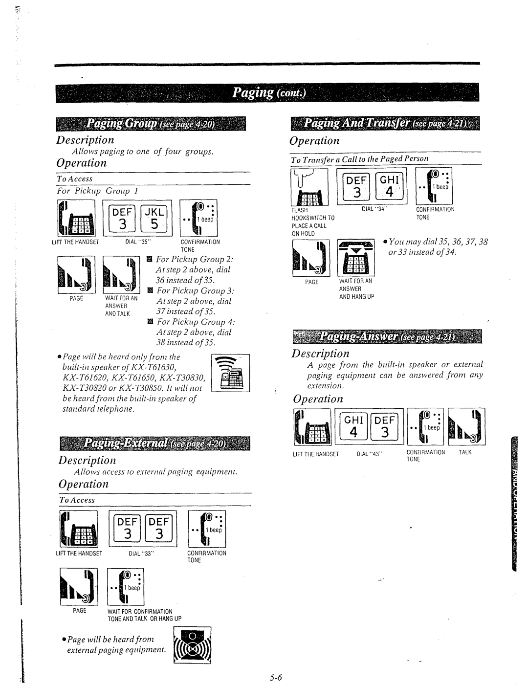 Panasonic KX-T61610 manual Allows pagitlg to one of four groups, For Pickup Grorlp, To Transfer a Call to fhe Paged Persotl 