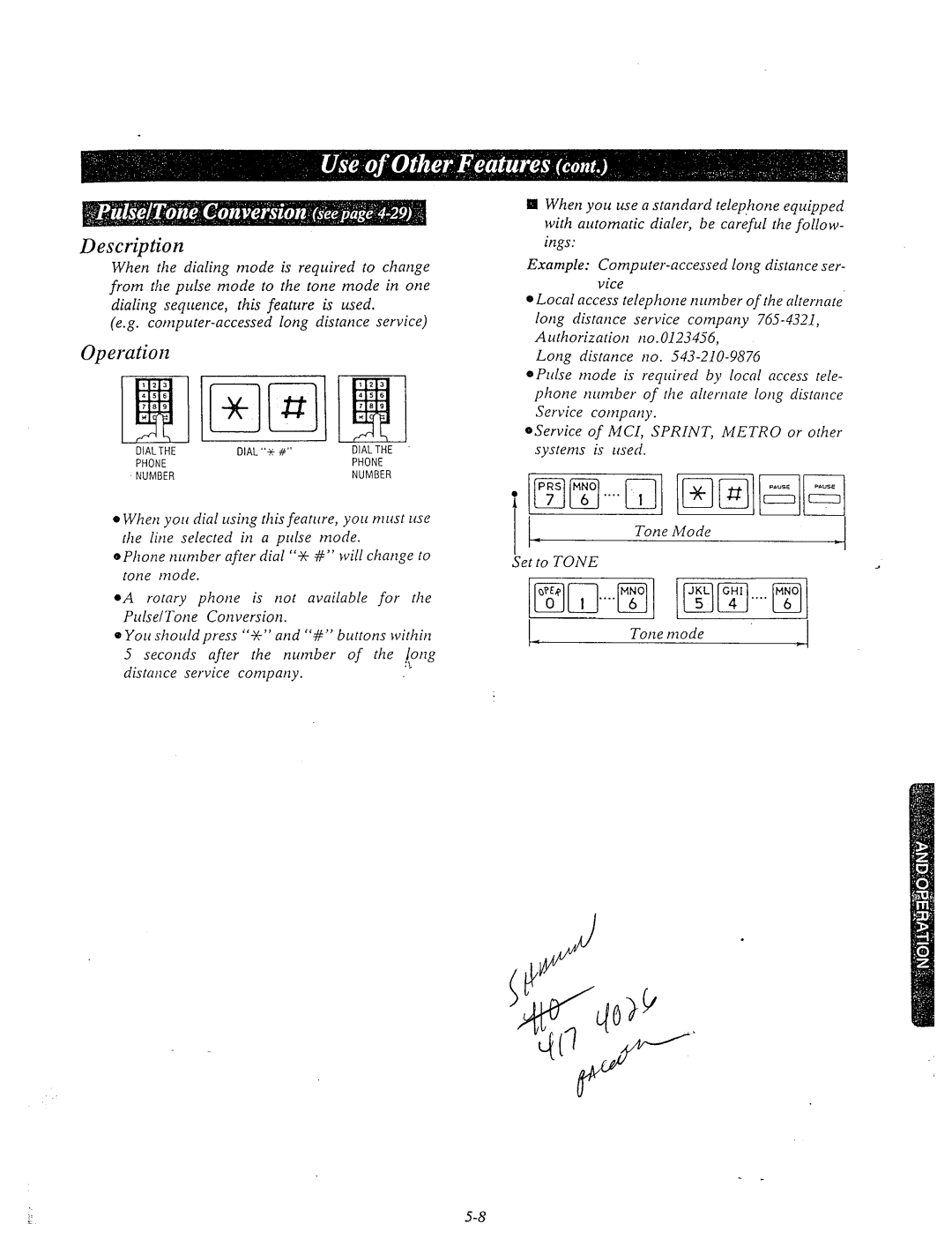 Panasonic KX-T61610 manual Tone Mode Set to Tone Tone mode 