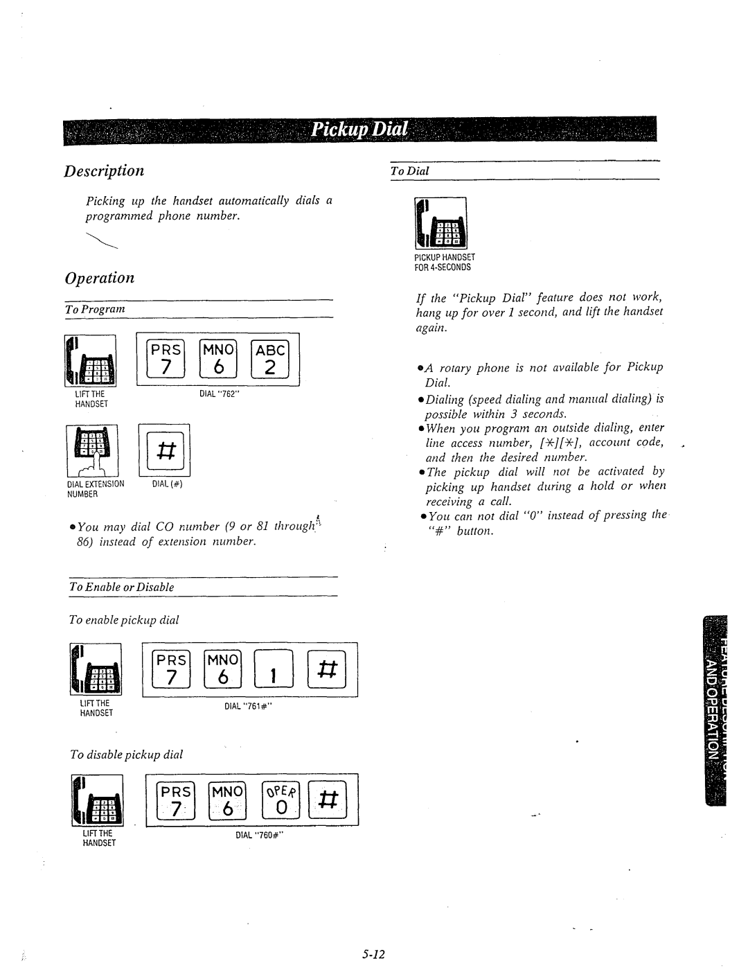 Panasonic KX-T61610 manual To Prograln, To disable pickup dial, To Dial 