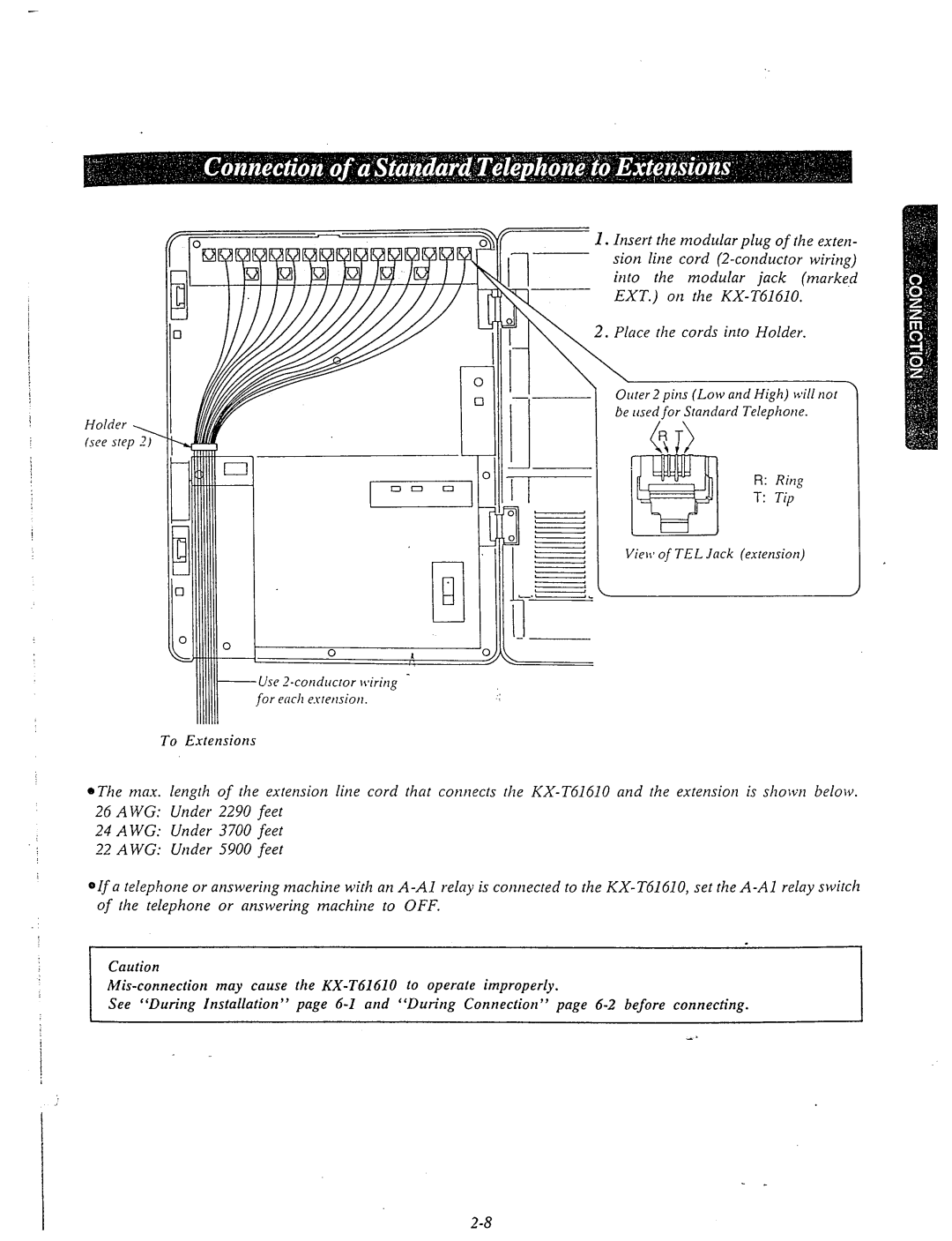 Panasonic KX-T61610 manual Ring, Vie%’of TEL Jack extension, AWG Under 3700, Under 5900, To operate improperly 