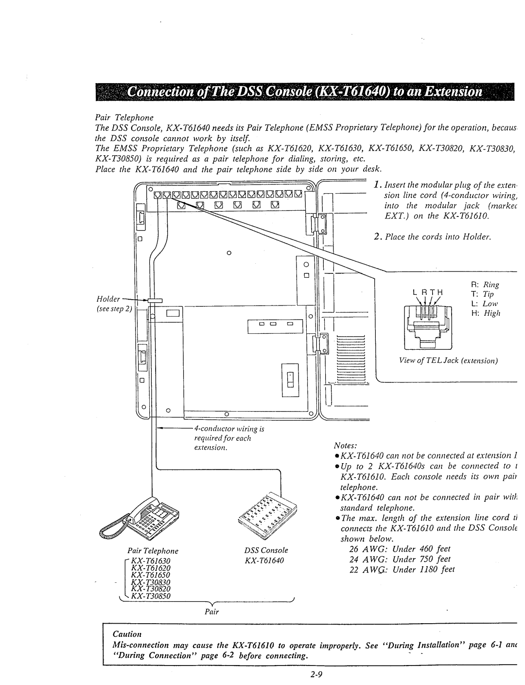 Panasonic KX-T61610 manual Place the cords into Holder, Pair Telephone, DSS Console KX-T61640 