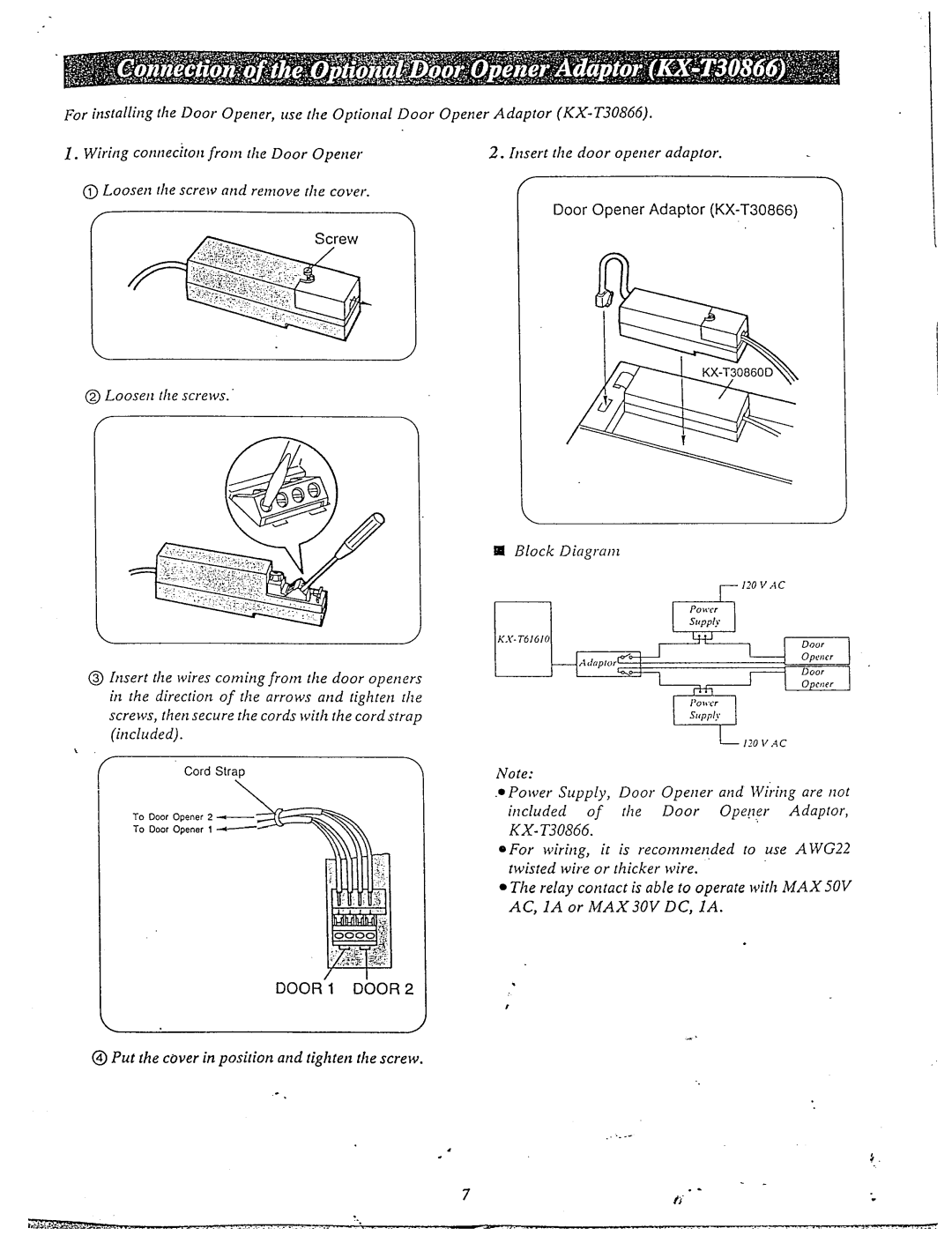 Panasonic KX-T61610 manual Insert the door opener adaptor 