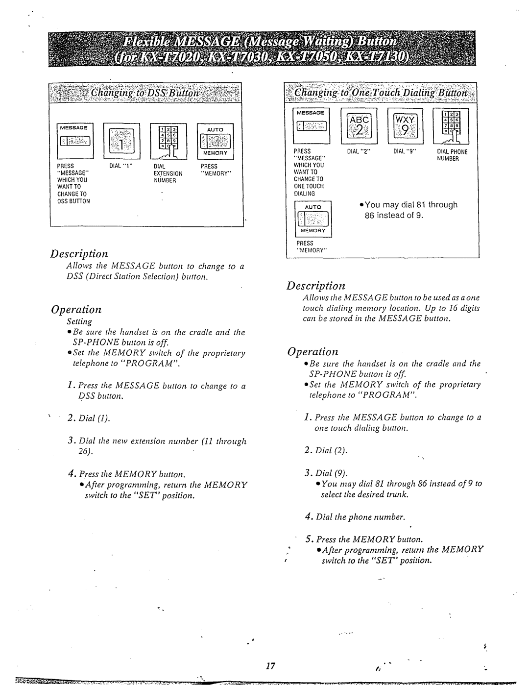 Panasonic KX-T61610 manual @You may dial 81 through 86 instead, To the SET Position 