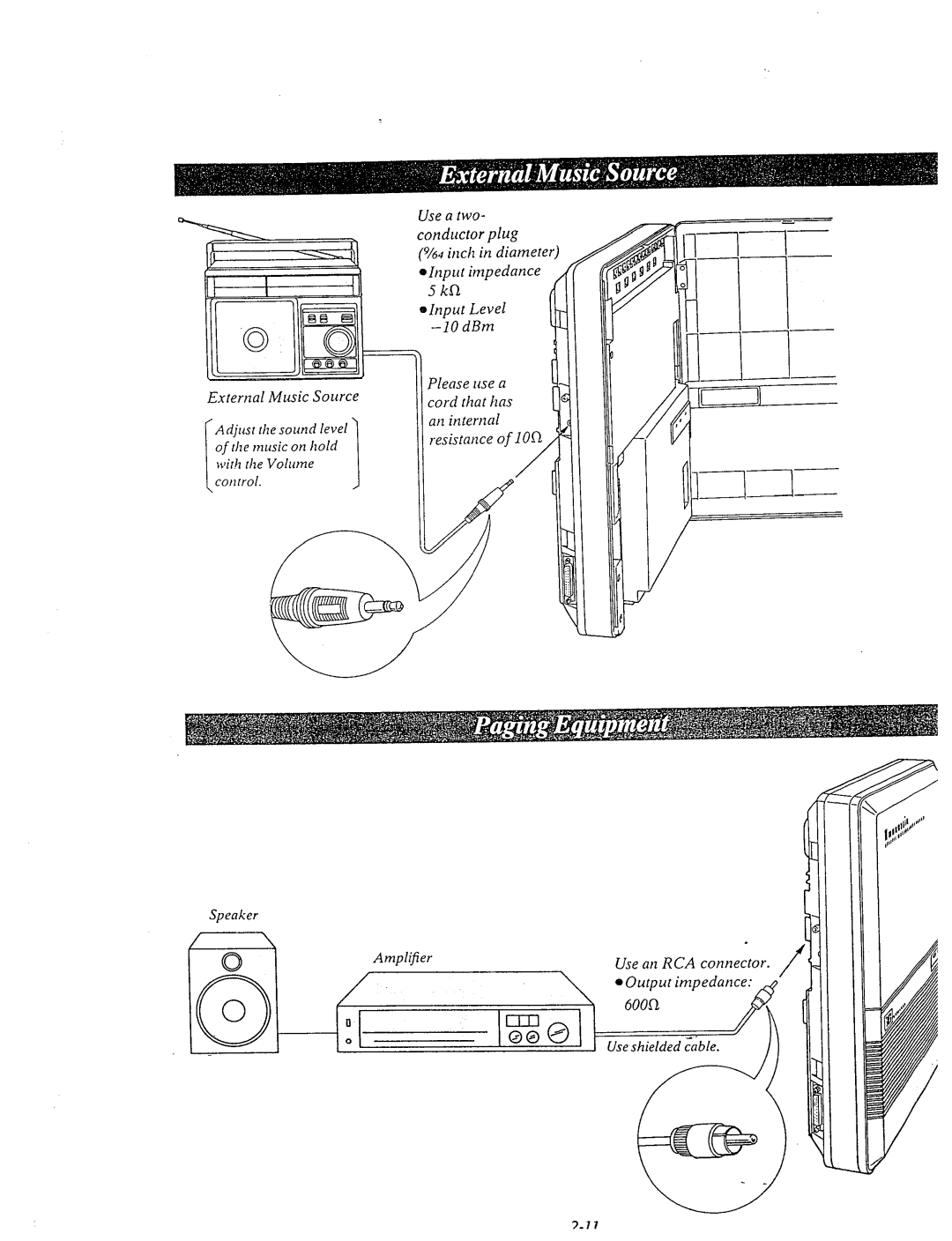 Panasonic KX-T61610 manual Use a two, Conductor pluo, Ehput, Source IIcord, An interna, Resistance Speaker Amplifier 