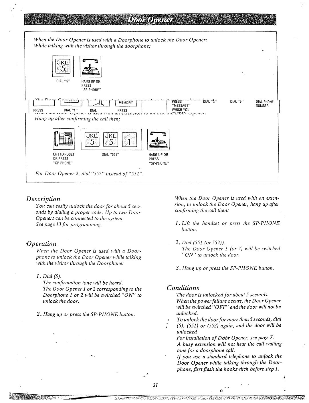 Panasonic KX-T61610 manual For Door Opener 2, dial 552 instead of 551 ‘I 