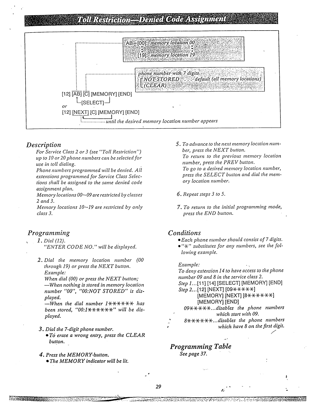 Panasonic KX-T61610 Next C Memory END Until the desired memory, Next 8.HW%-H, 09XXCiCJCJC...disables the phone numbers 