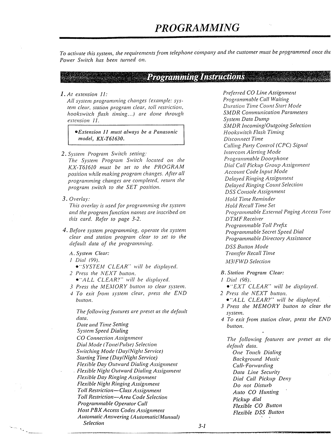 Panasonic KX-T61610 manual Programming 