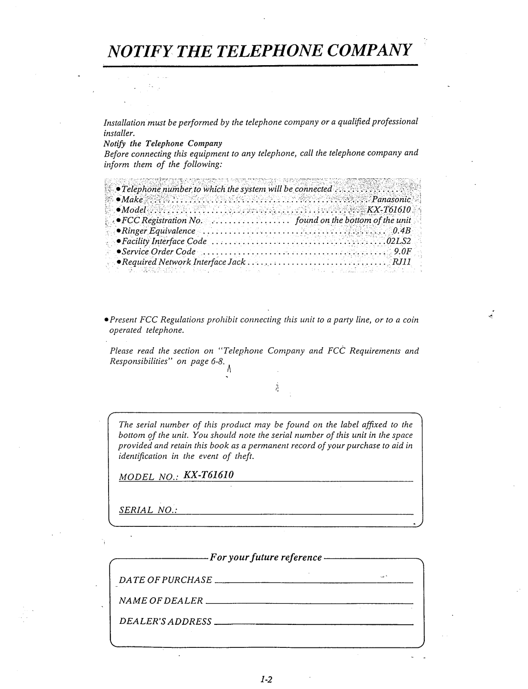 Panasonic KX-T61610 manual Facility Interface, 02LS2, Foul ‘1,.‘*Ringer, Interface Jack 