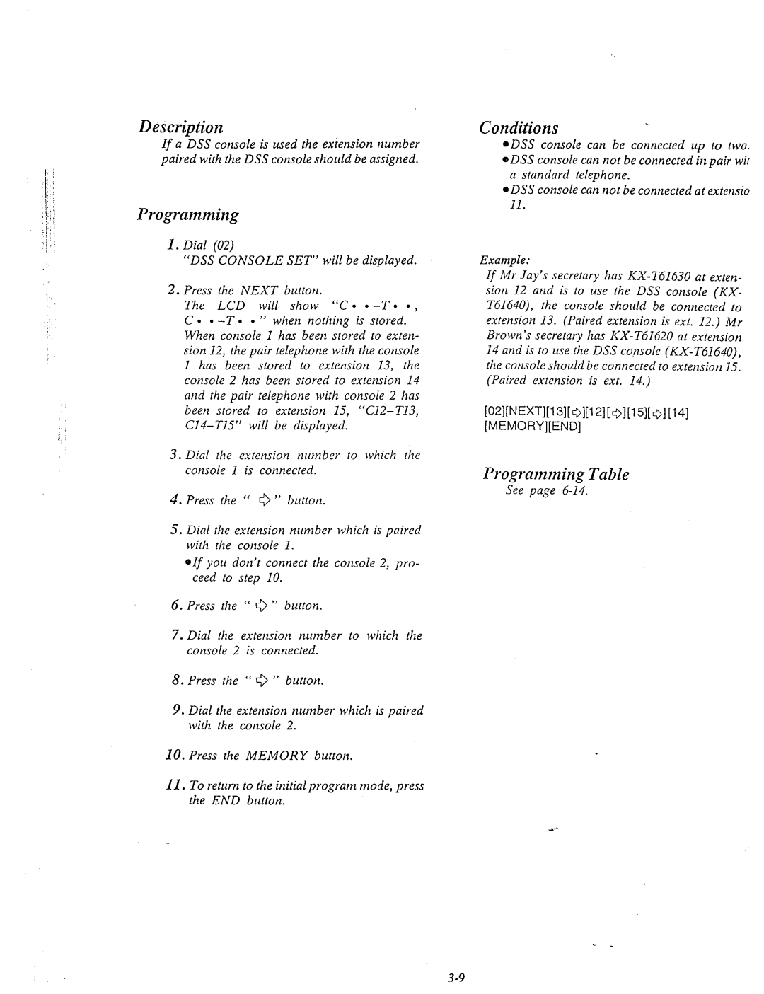 Panasonic KX-T61610 manual Xription, Programming Table, Standard telephone, Example, See 