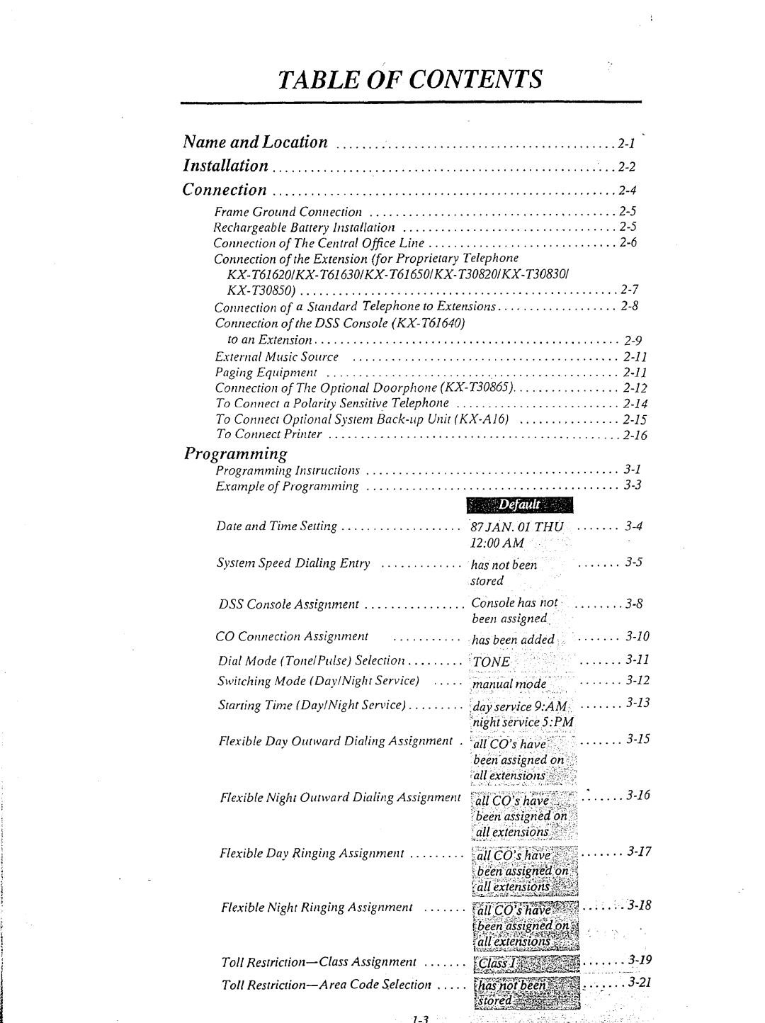 Panasonic KX-T61610 manual Table CiF Contents ’ 