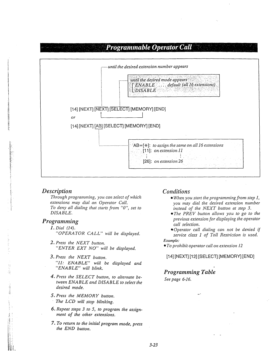 Panasonic KX-T61610 manual Ort, ‘AB=% to assign the same on all 16 extensions, To prohibit operator call on extensiotl 