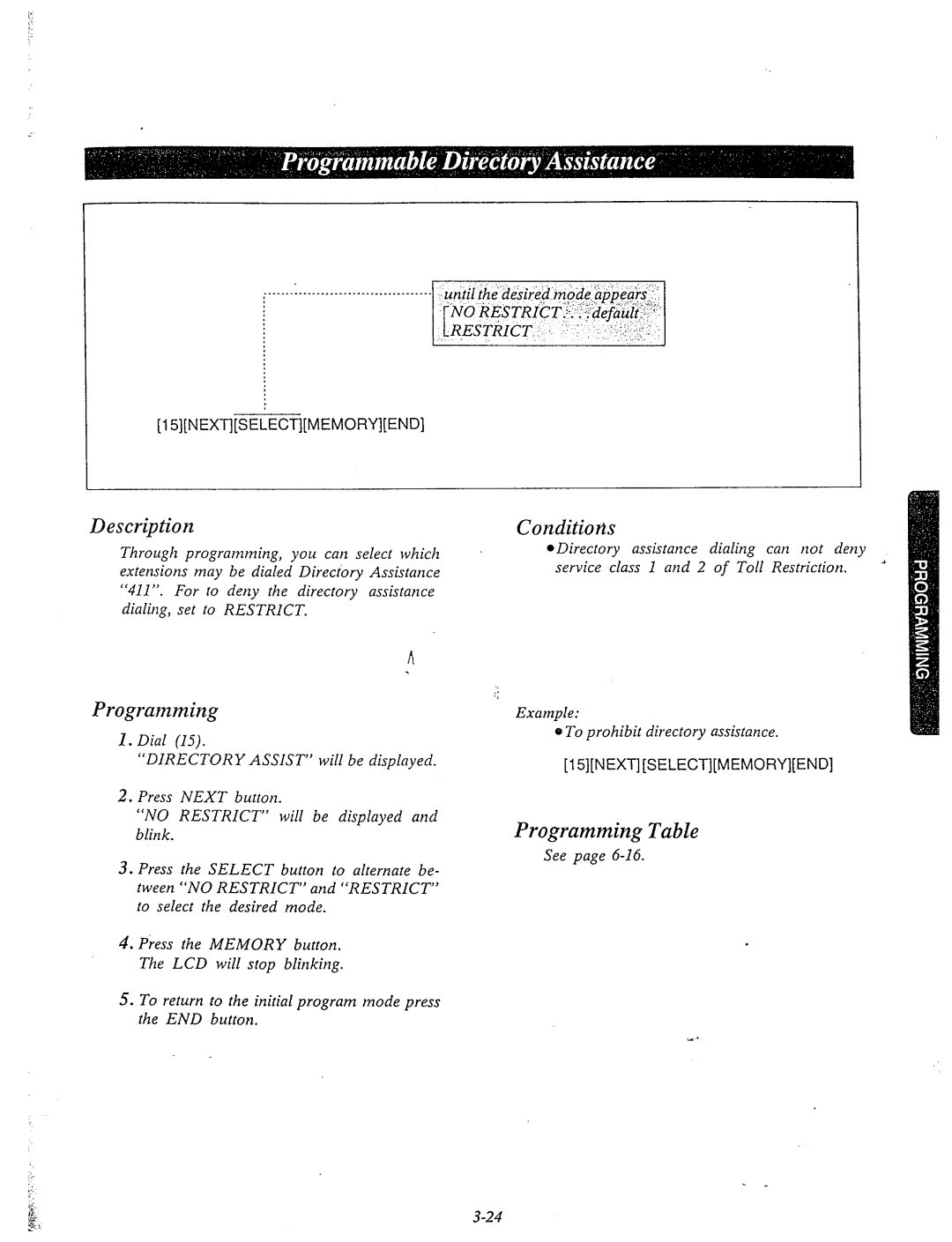 Panasonic KX-T61610 manual Conditiorts, To return to the initial program mode press the END button, 15NEXTSELECTMEMORYEND 