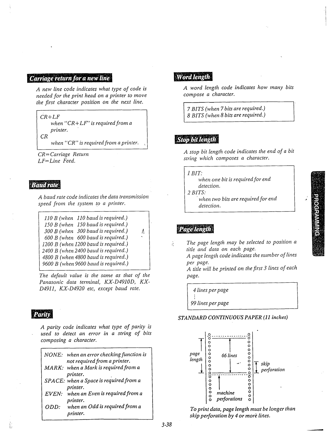 Panasonic KX-T61610 When CR+, From a, Printer CR= Carriage Return LF= Line Feed, 110, Is required 150, Is required 300 