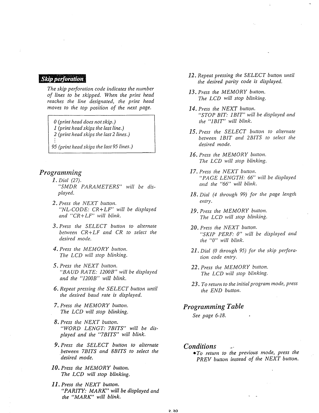 Panasonic KX-T61610 manual Programming, Conditions ’ 