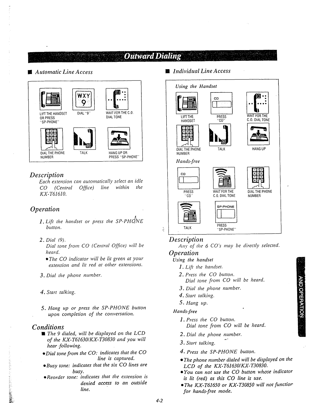 Panasonic KX-T61610 manual Individual Line Access, Lift Rhe handset or press the SP-PH d bE Burton Dial 