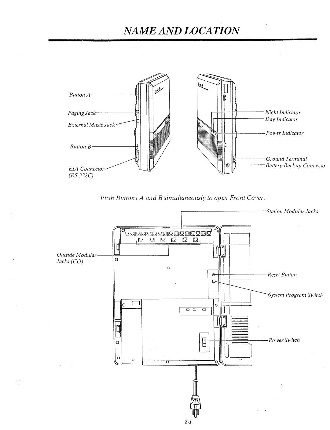 Panasonic KX-T61610 manual Jtariotl, Outside Modular Jacks CO, Reset Button System Program Switch PowerSwiWh 