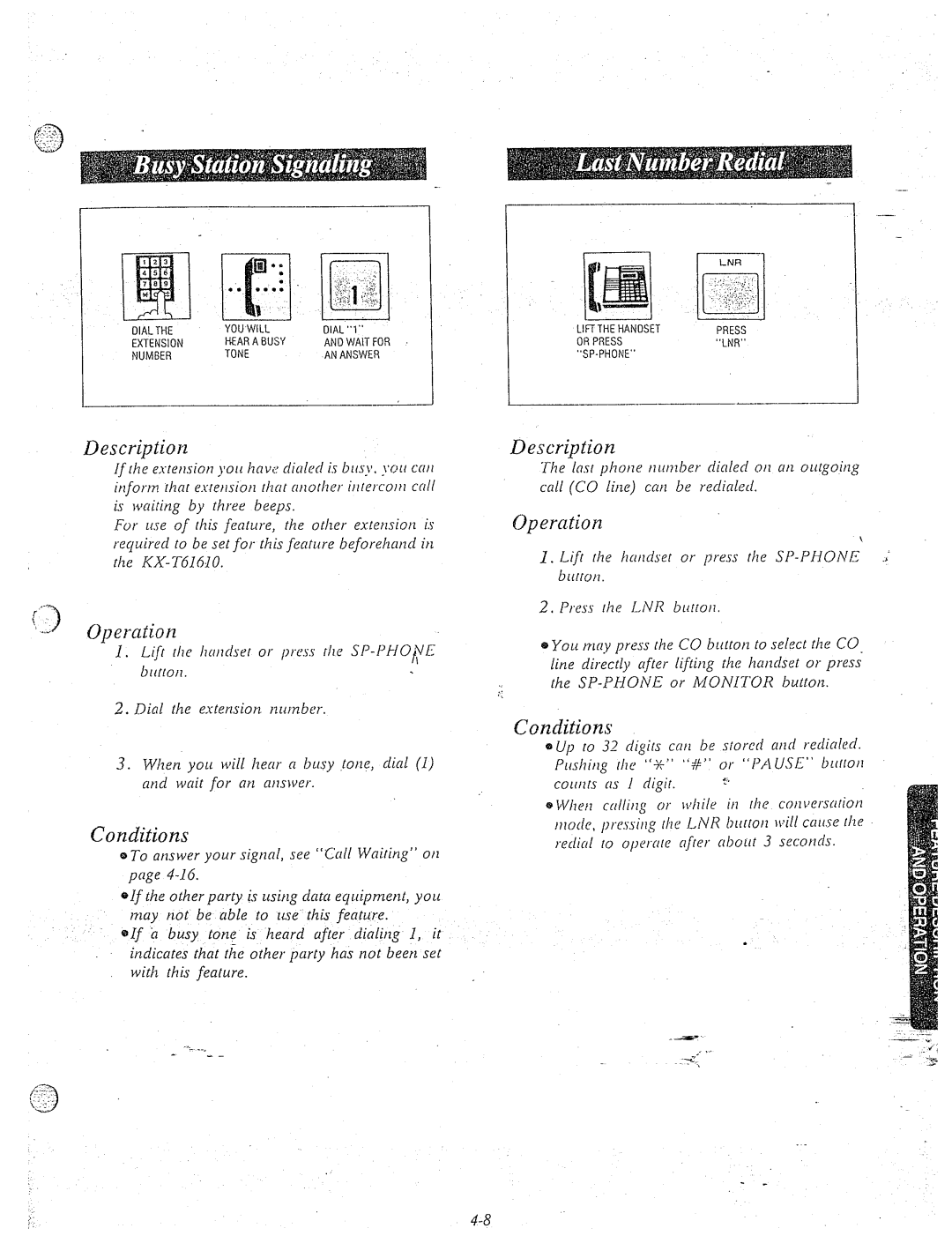 Panasonic KX-T61610 Descriptior2, Opercrtion, SP-PHONE or Monitor button, Up to 32 digits ccttl be siorcd utzcl redialed 