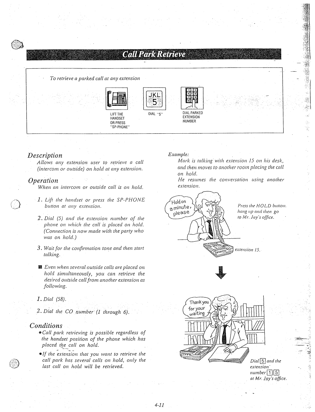 Panasonic KX-T61610 manual To retrieve a parked call at any extension 