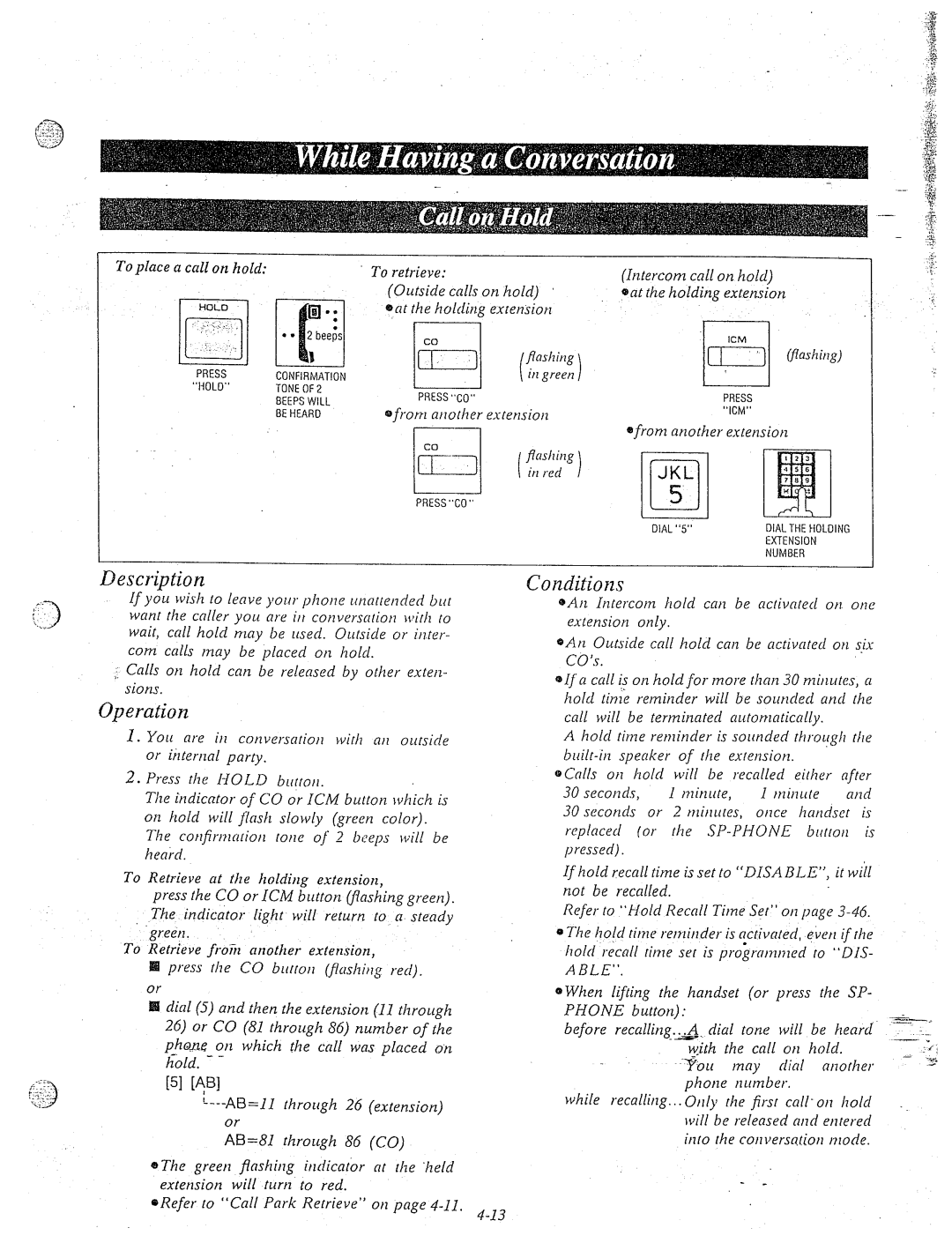 Panasonic KX-T61610 manual Uescrlptlon, Conditiorzs 