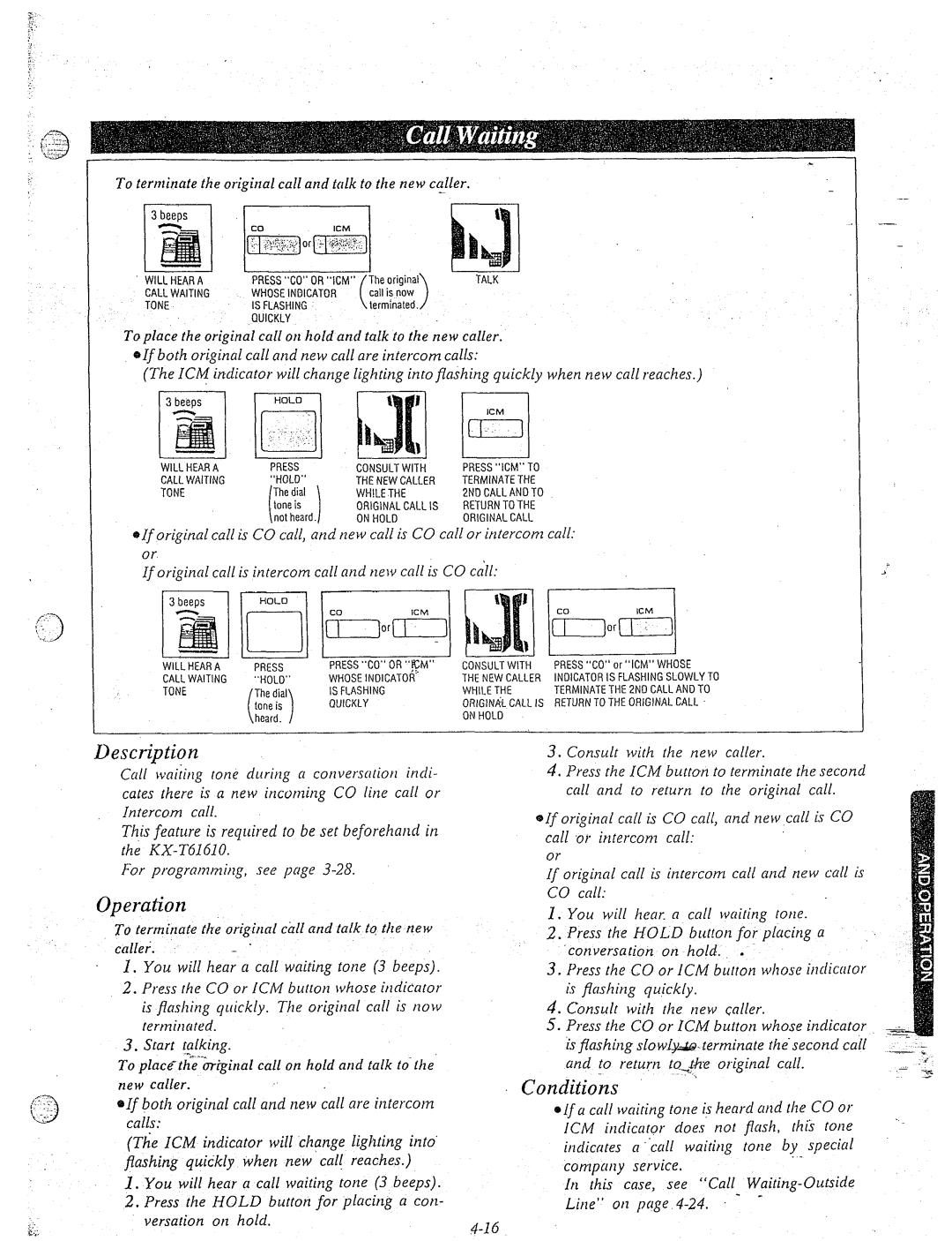 Panasonic KX-T61610 manual To terminate the original call and talk to the new caller, On Hold 