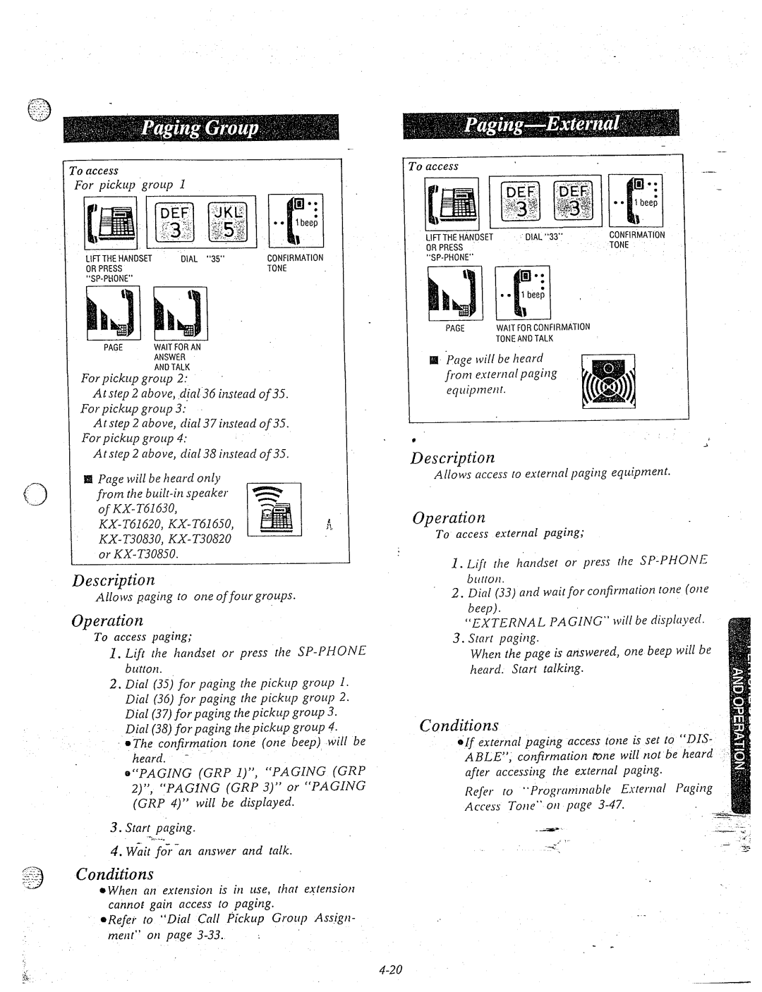 Panasonic KX-T61610 manual Operution, Access Ror pickup group, Allows paging to one of four groups 