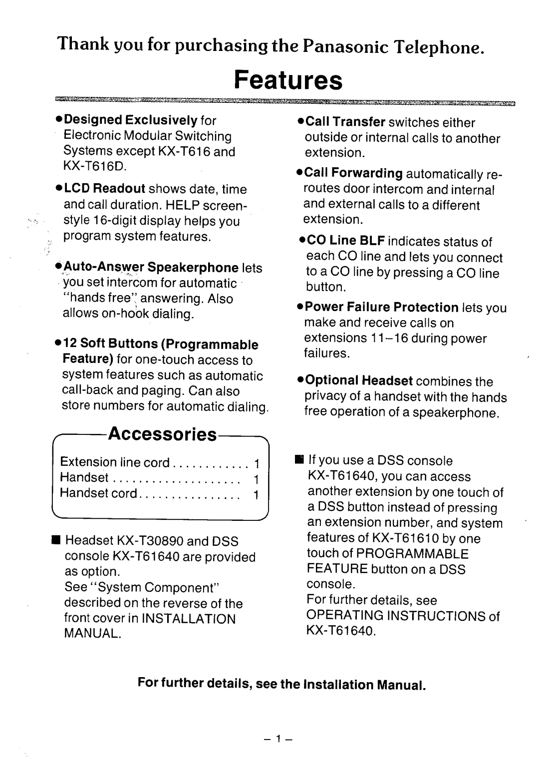 Panasonic KX-T61631 manual 