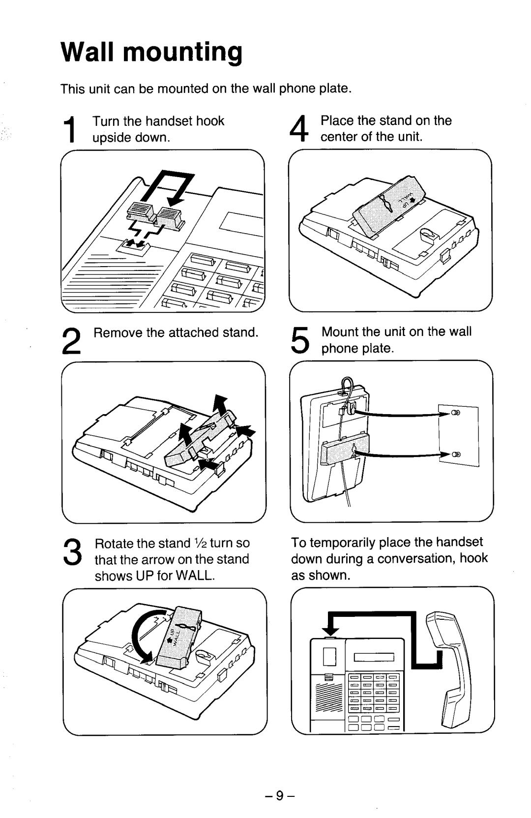 Panasonic kx-t7030 manual Wall Mounting, Shows UP for Wall As shown 