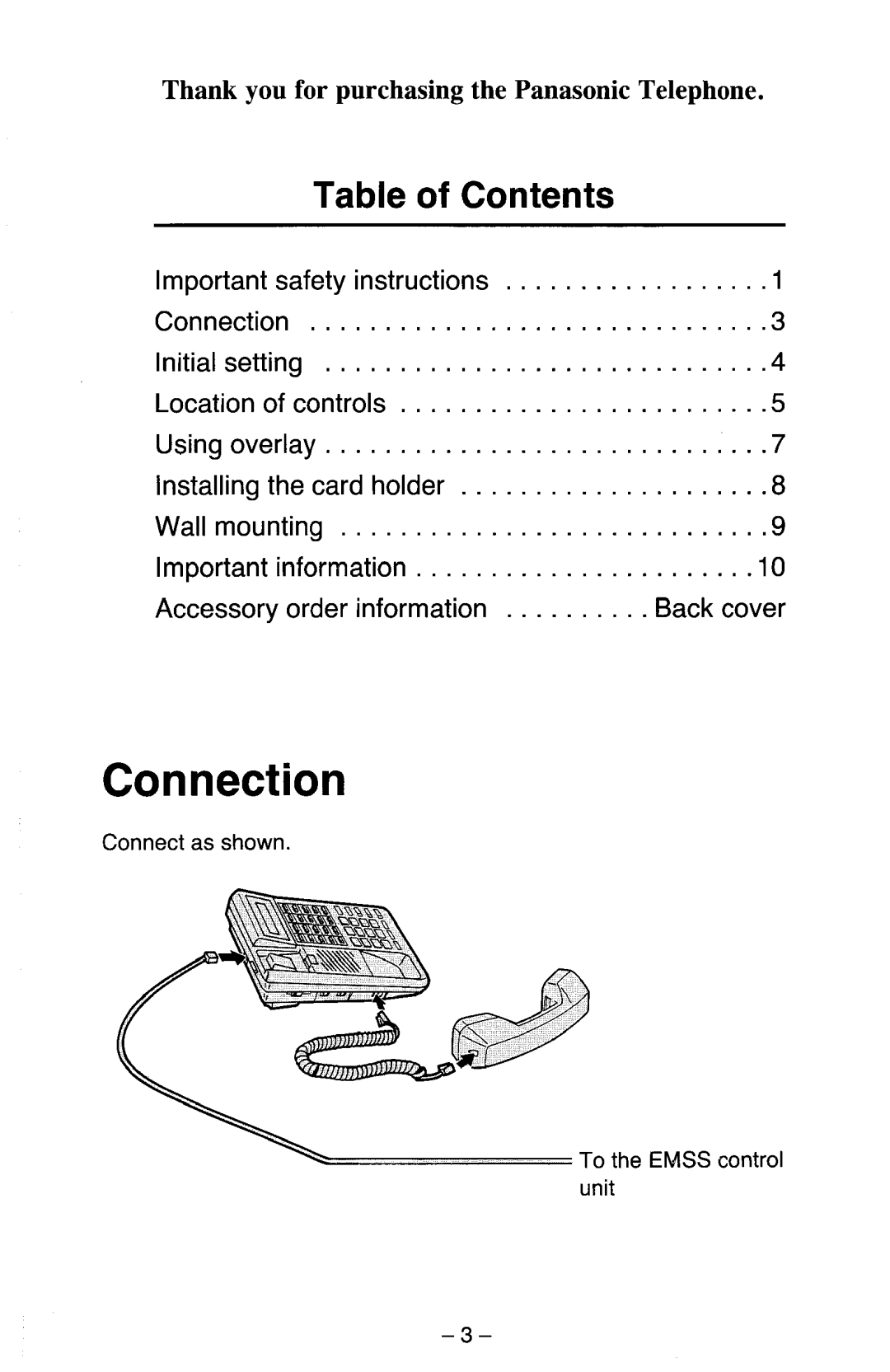 Panasonic kx-t7030 manual Connection, Table of Contents 