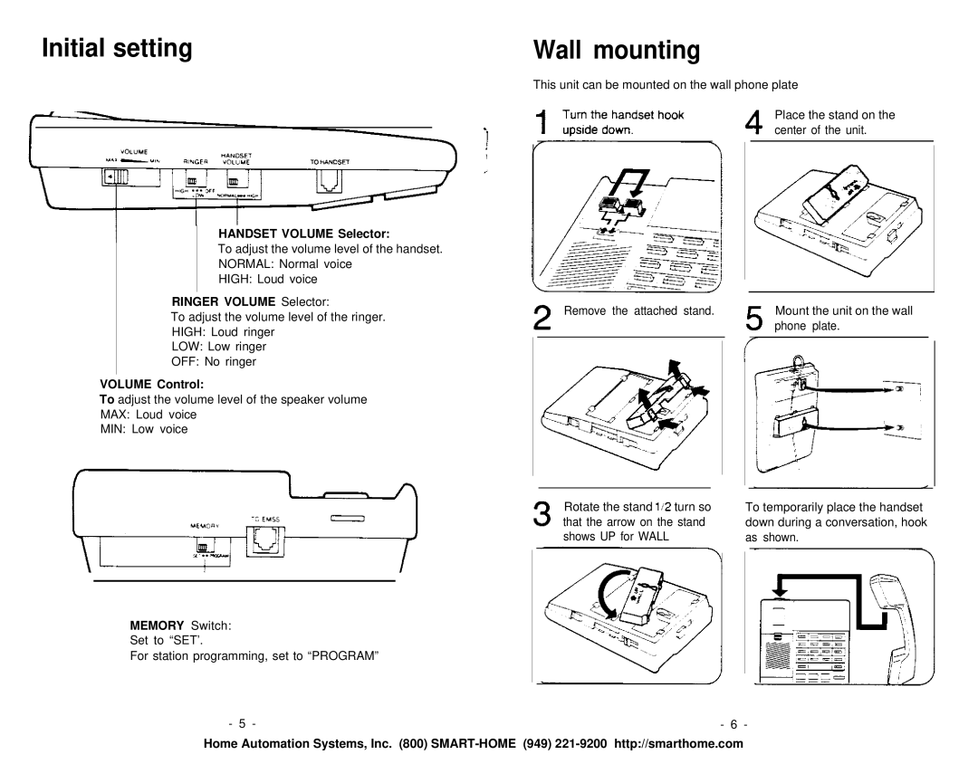 Panasonic KX-T7050 manual Initial setting, Wall mounting 