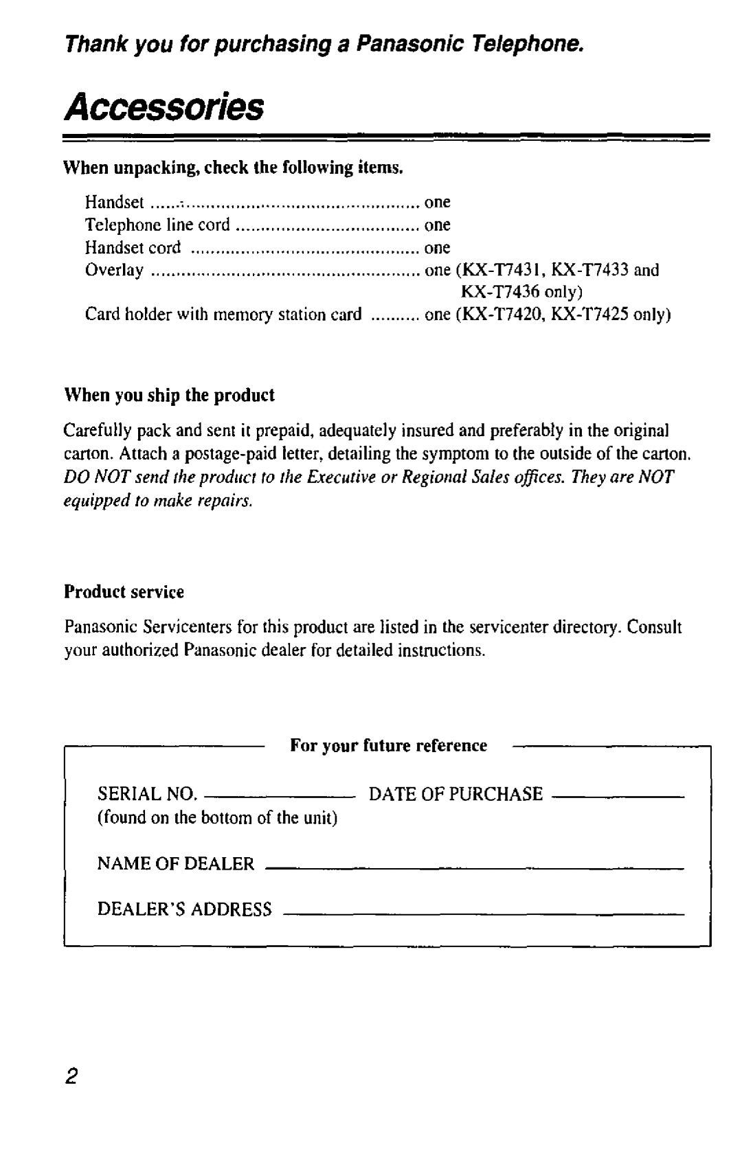 Panasonic KX-T7436 manual 