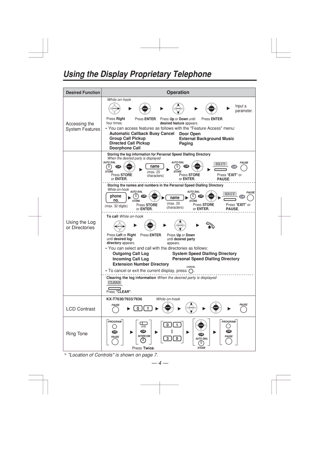 Panasonic KX-T7625E, KX-T7633E, KX-T7636E manual Using the Display Proprietary Telephone, Operation, LCD Contrast, Ring Tone 