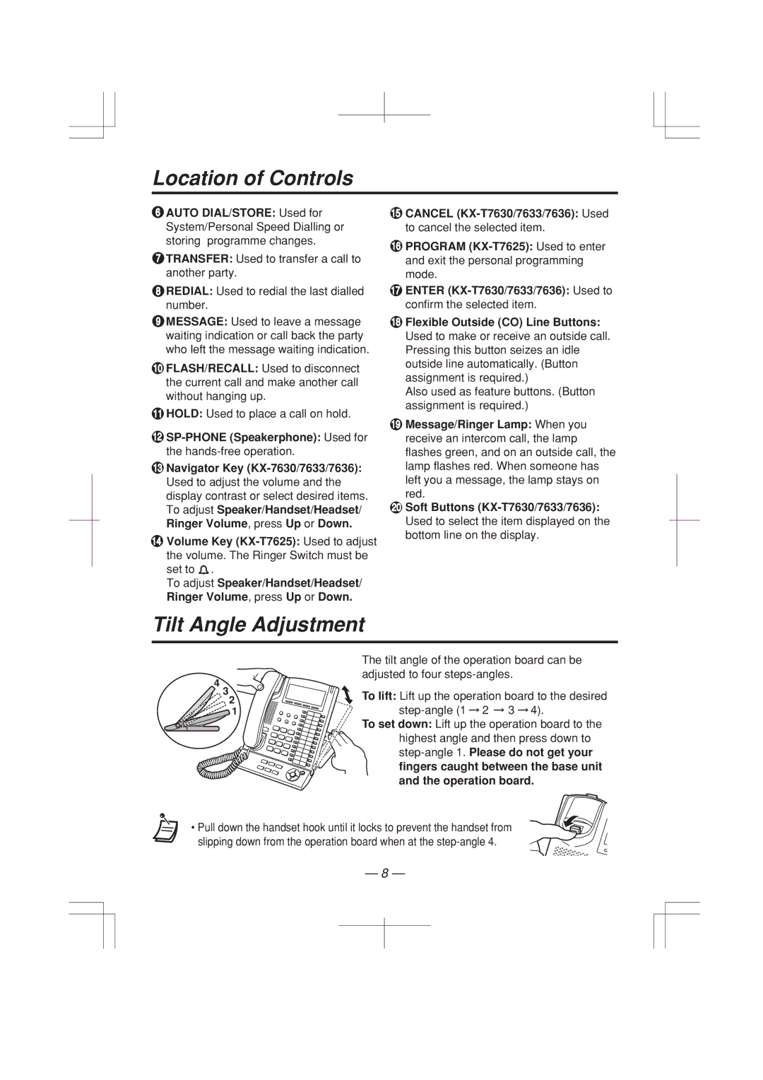 Panasonic KX-T7625E, KX-T7633E manual Tilt Angle Adjustment, SP-PHONE Speakerphone Used for the hands-free operation, Red 