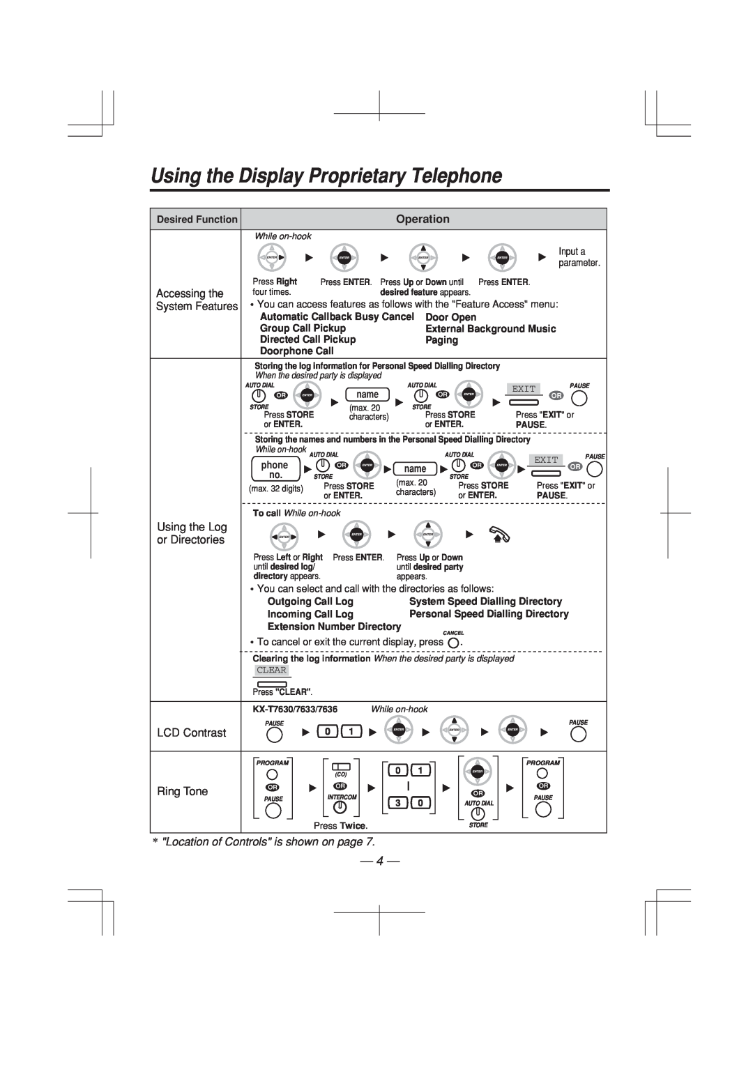 Panasonic KX-T7625E Using the Display Proprietary Telephone, Operation, Accessing the, System Features, Using the Log 