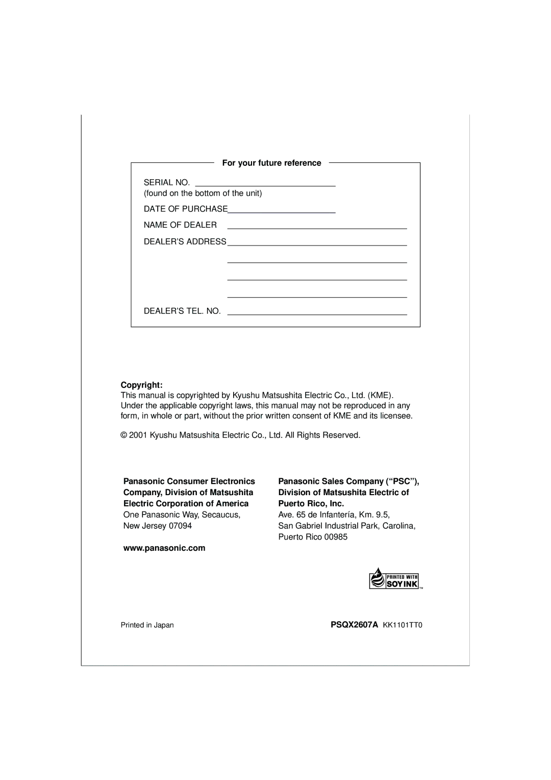 Panasonic KX-T7636, KX-T7625, KX-T7633, KX-T7630 operating instructions For your future reference 