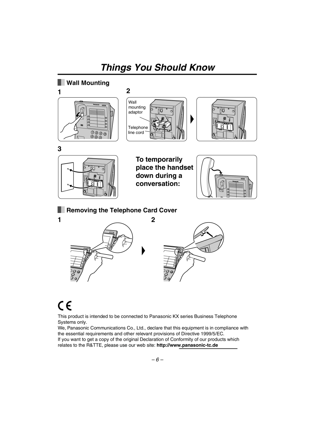 Panasonic KX-T7710 manual Things You Should Know, Wall Mounting, Removing the Telephone Card Cover 