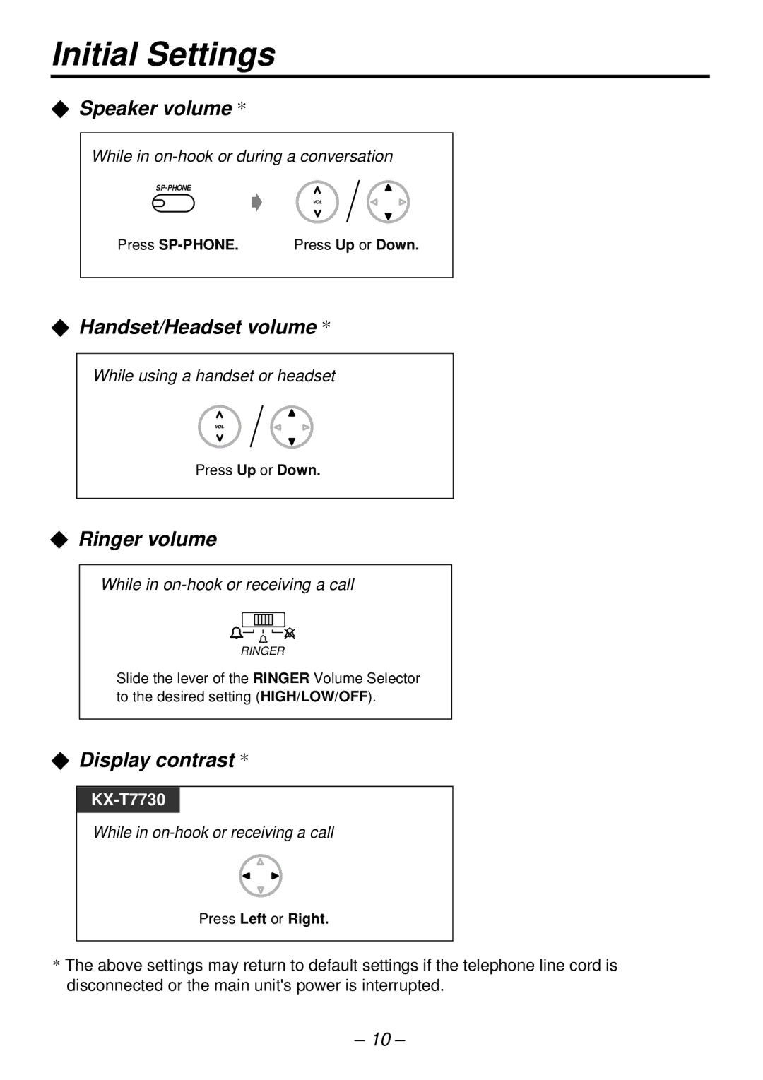 Panasonic KX-T7720E manual Initial Settings, KX-T7730 