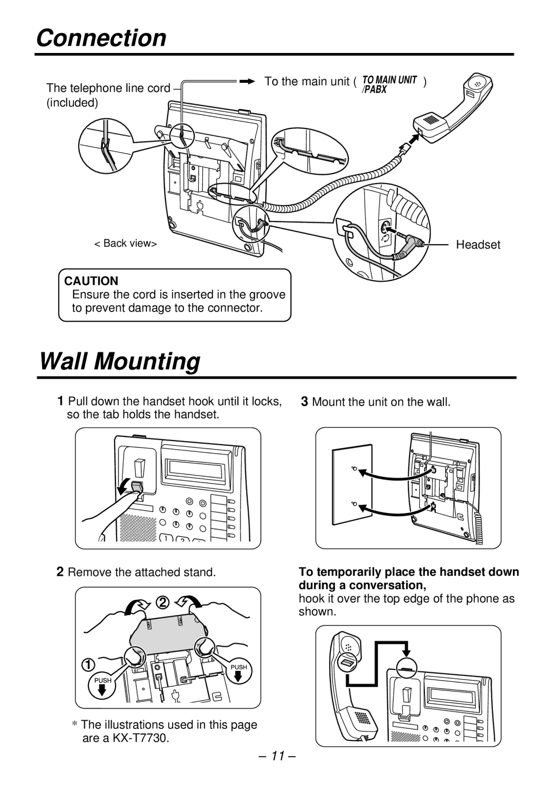 Panasonic KX-T7720E manual Connection, Wall Mounting 